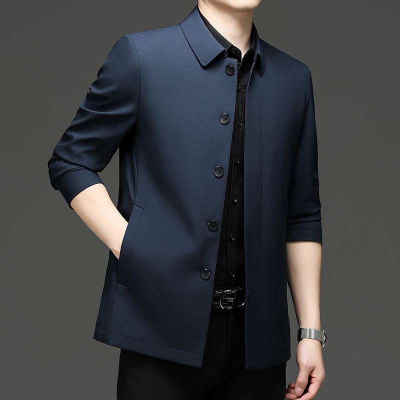 【培蒙】暗扣款休闲男外套中老年爸爸装商务休闲薄款风衣夹克系扣