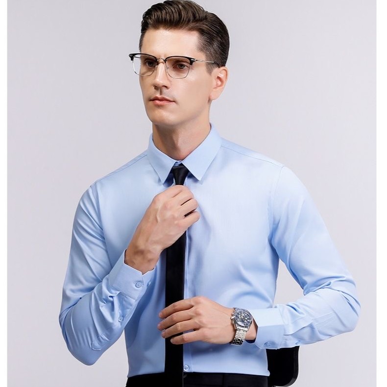 【培蒙】工装长袖衬衫男士四季修身职业商务正装抗皱工装新郎衬衣