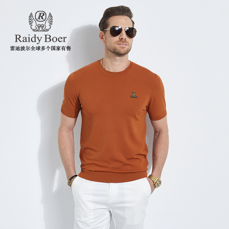 雷迪波尔男士夏季修身t恤时尚百搭休闲针织弹力圆领短袖T恤男7311