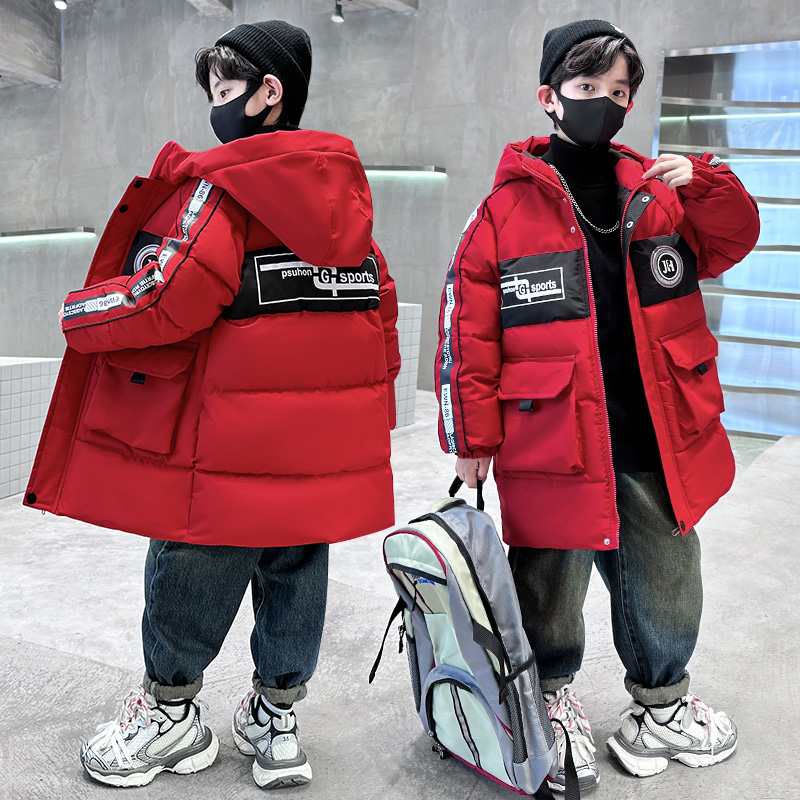 男童羽绒服红色本命年儿童冬装洋气外套中大童中长款男孩韩版帅气