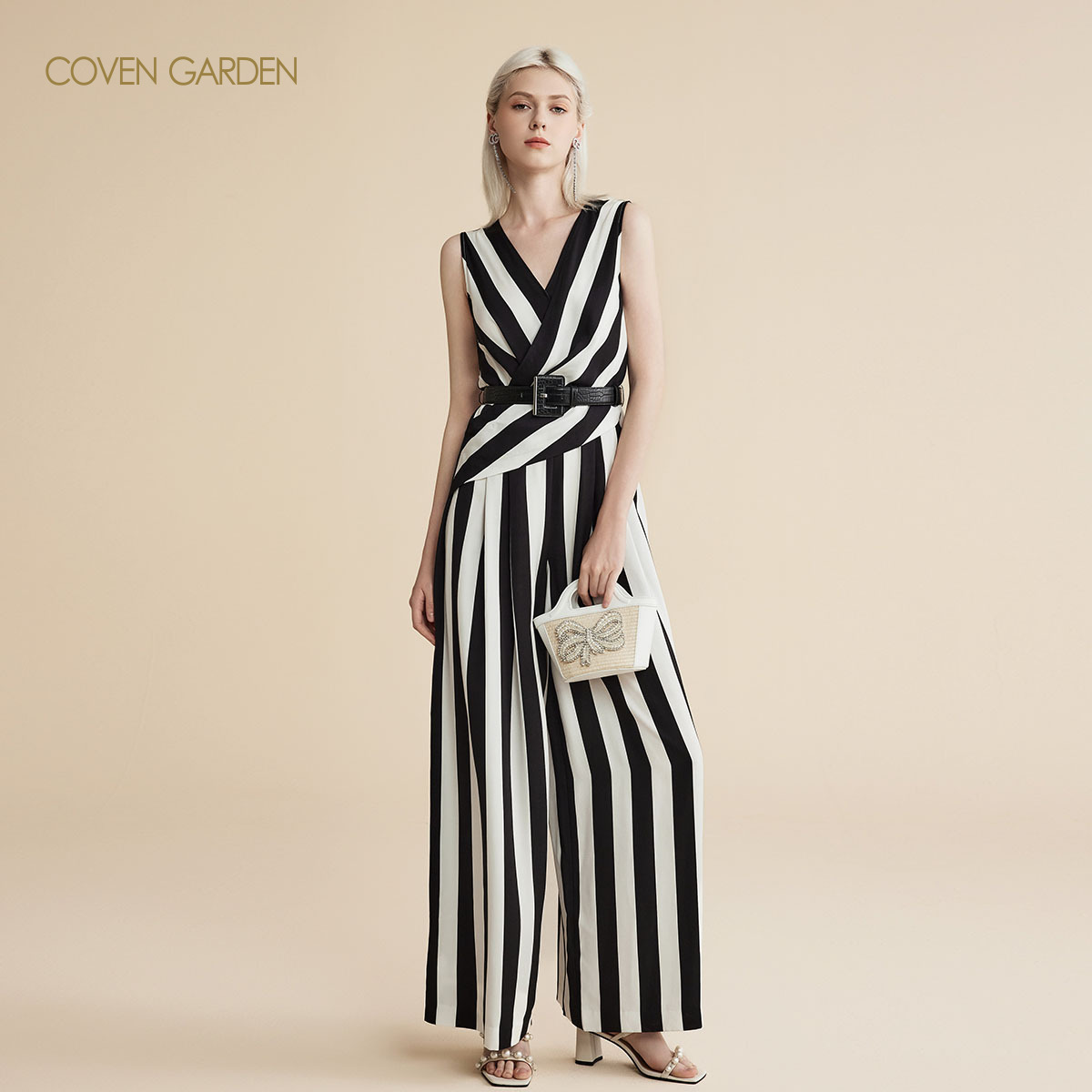 哥文花园 条纹显瘦梭织连体裤阔腿 CLC2062188 