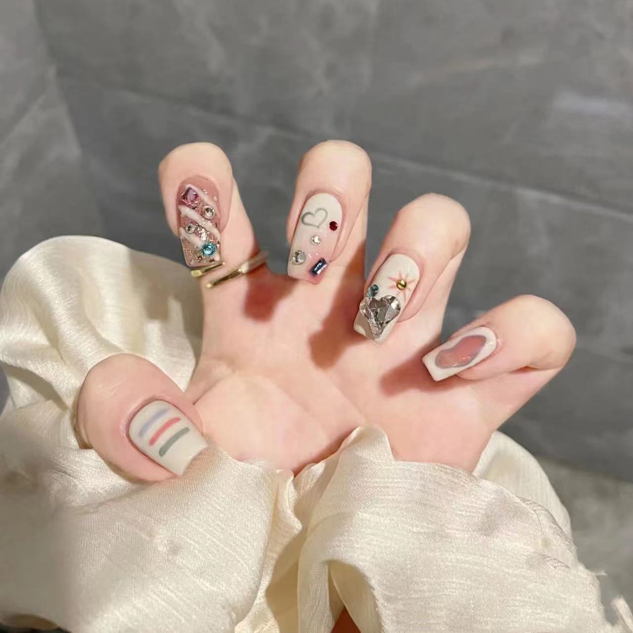美甲穿戴甲y2k甜酷少女风光疗甲片成品 甜妹显白网红可拆卸假指甲