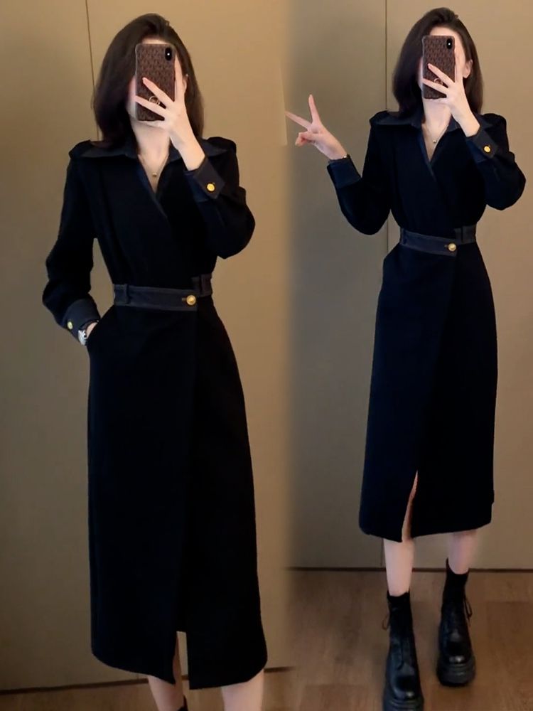 冬季连衣裙女2023年新款法式百搭显瘦高端气质名媛黑色裙子包臀裙