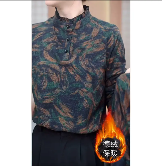 2024冬季复古气质上衣加厚新款时尚女装女宽松大码保暖百搭打底衫