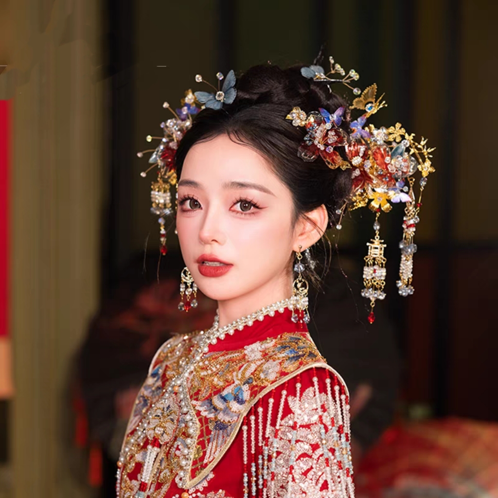 红色新娘头饰中式婚礼头饰22451