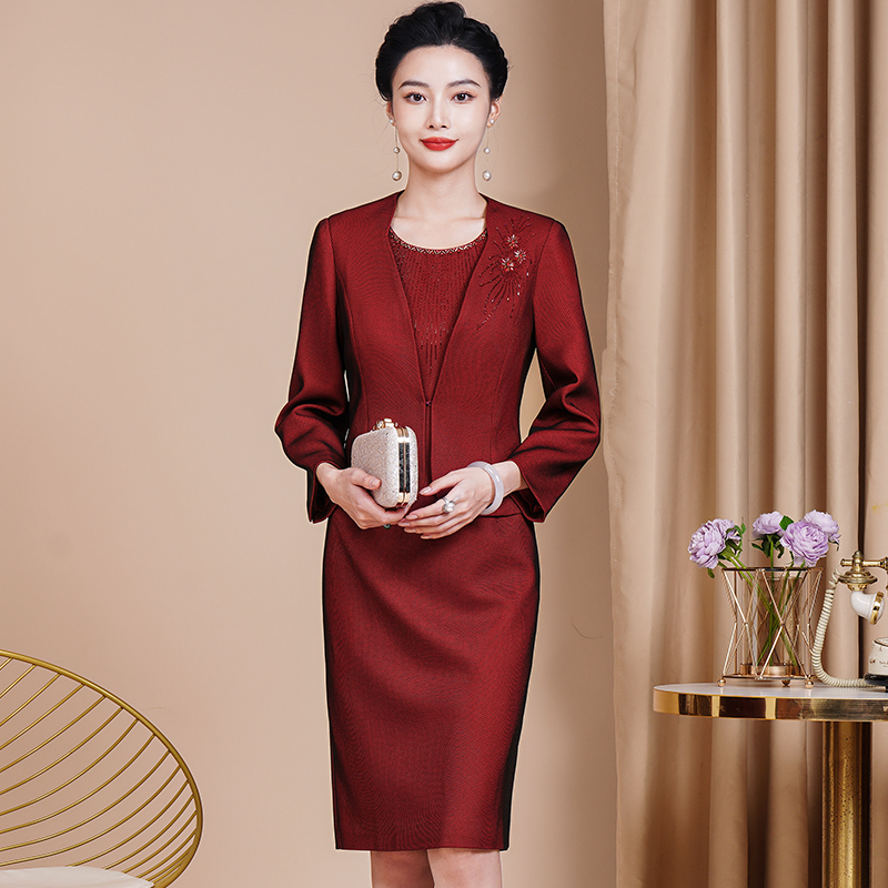 喜婆婆喜妈妈婚宴礼服高贵大气两件套连衣裙春秋新款婚庆装高端