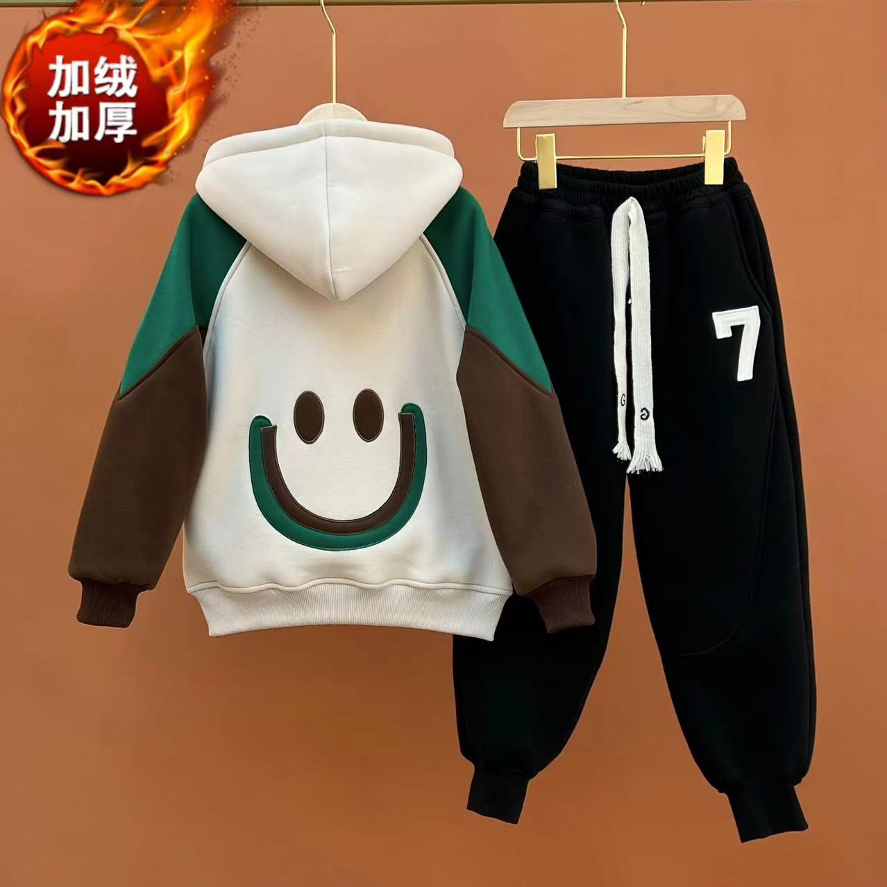 特厚童装加绒卫衣新款男童冬装韩版连帽一体绒上衣【不含衬衫】