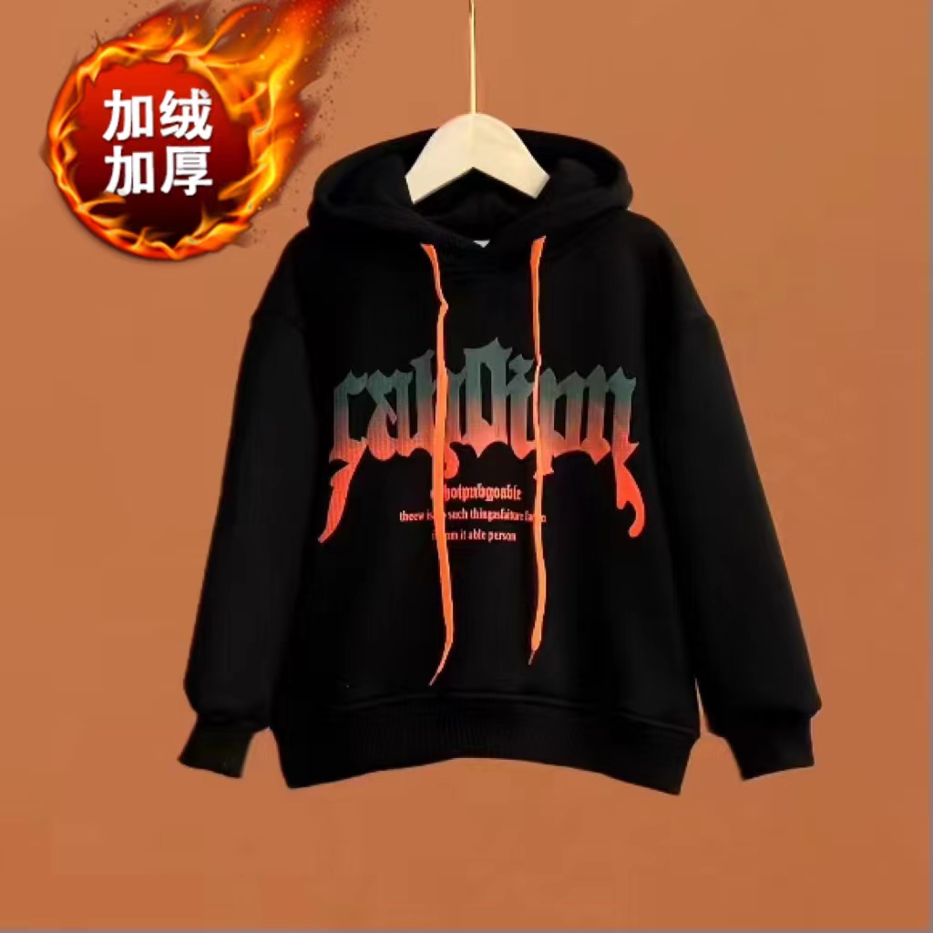 现货冬装男女童加绒连帽卫衣中大童一体绒加厚上衣冬【不含衬衫】