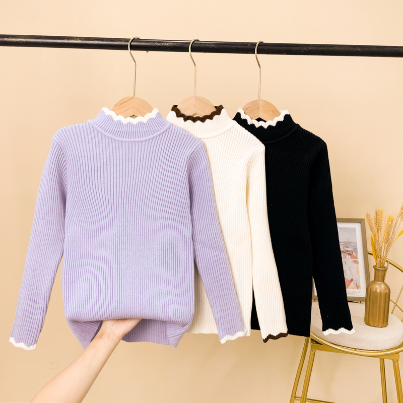 一体绒女童毛衣秋冬装2025新款中大童纯色中领女孩加绒针织打底衫