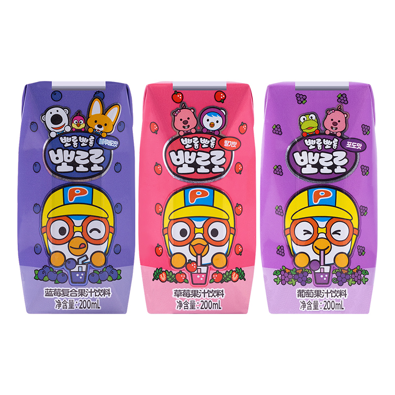loopy果汁饮料200ml*6瓶啵乐乐儿童草莓味饮品露比蓝莓复合乳酸菌