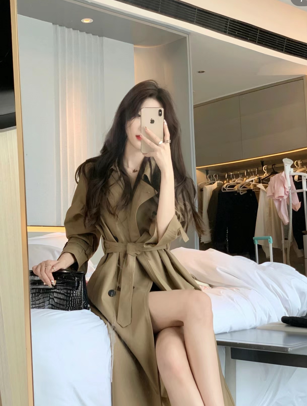 (直播看款）气质百搭潮流女装显瘦小个子时尚收腰韩版过膝秋季系带