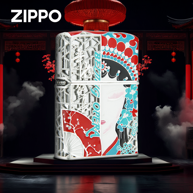 zippo打火机正品套甲花丝镂空夜光-京剧花旦送男士礼物DY9902TF