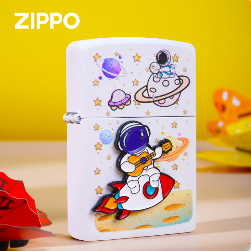 ZIPPO打火机常规彩印白哑漆火箭宇航员送男友个性收藏 DY9902CTZ 