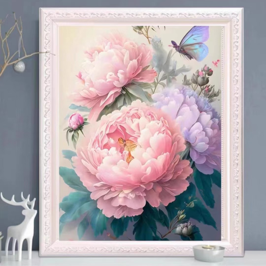 花香牡丹   大格四股65*85厘米43色满绣   绣花简约手工套件现代