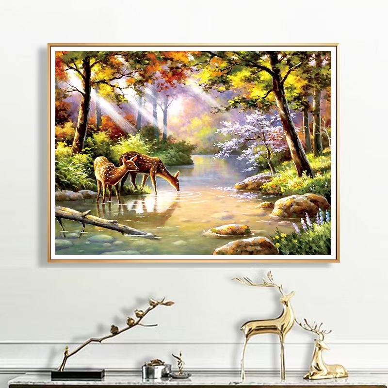 深林小鹿  福禄双全 大格四股85*65厘米  55色满绣  简约温馨漂亮