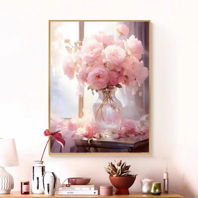 粉色浪漫大格四股绣60*75厘米34色满绣  温馨  图纸 图案  水溶性