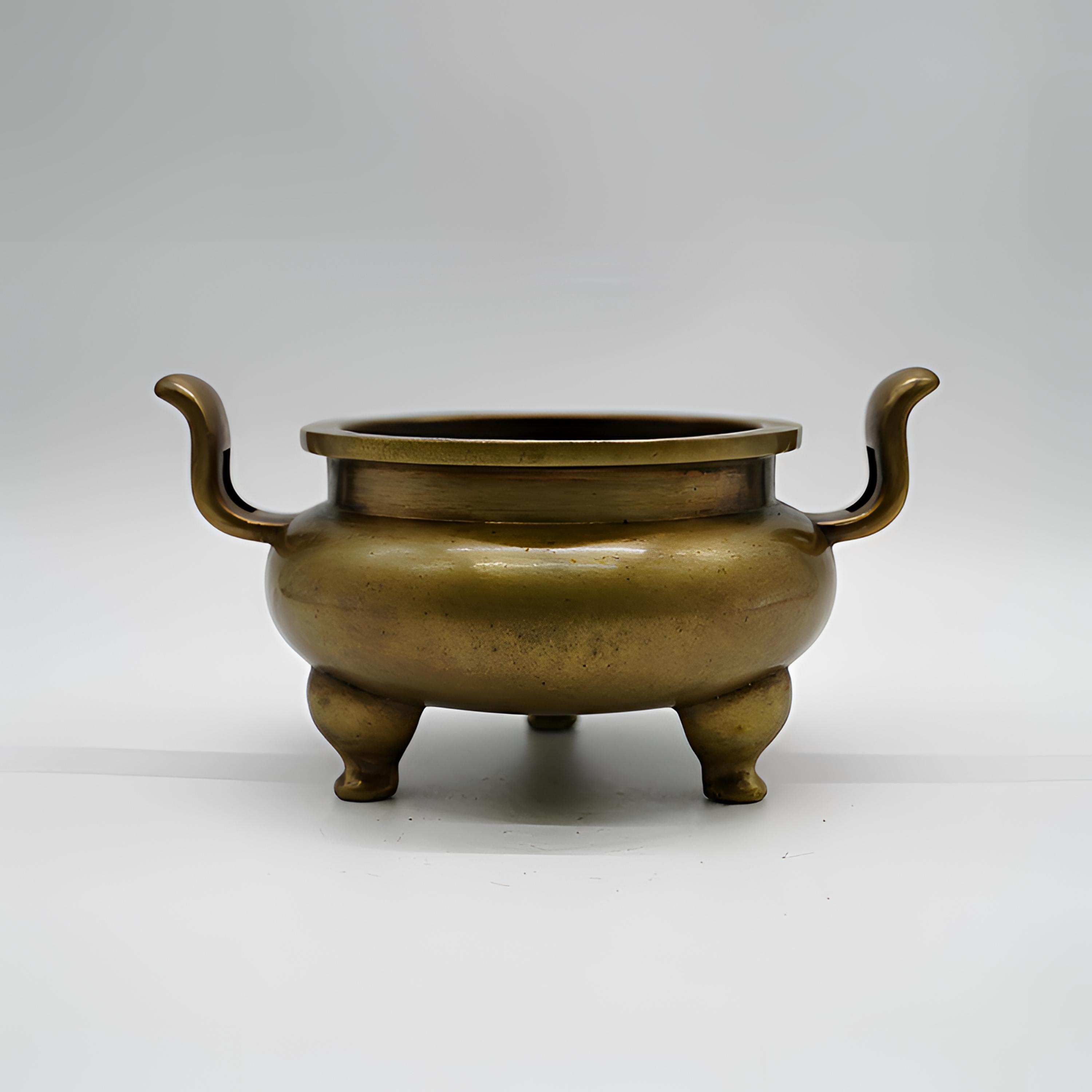 圆方朝冠耳炉仿古大明宣德炉室内香道焚香薰香炉文房雅器