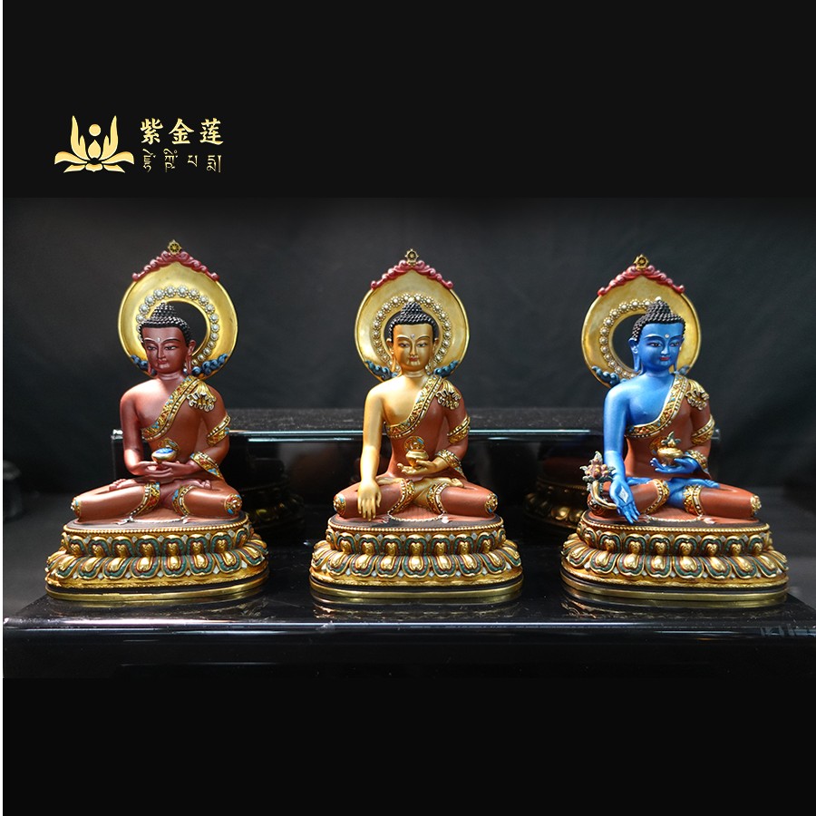 紫金莲尼泊尔释迦药师绿妈妈黄老爷工艺品随身彩绘小F像纯铜摆件