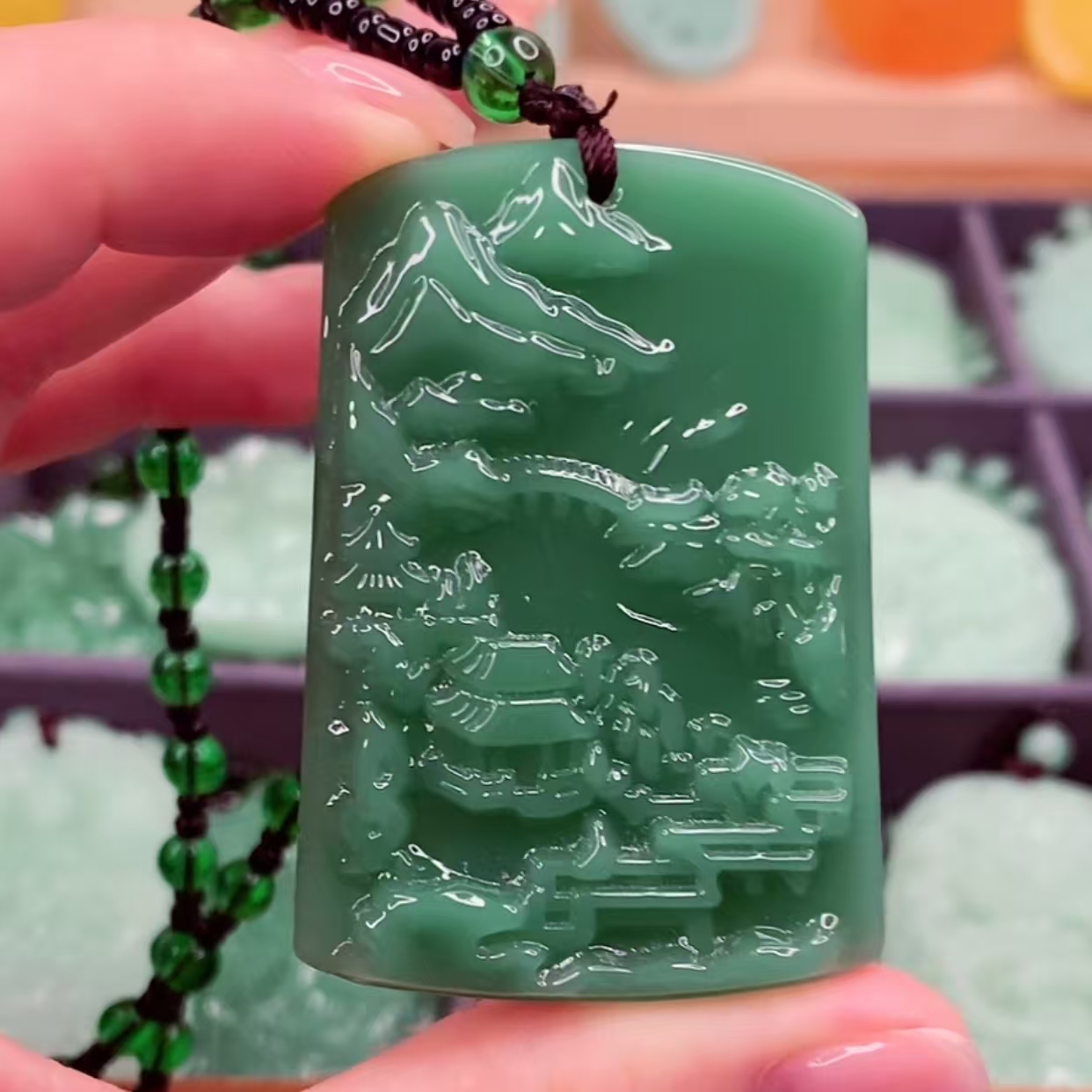  Q17.深绿方牌山水牌情侣同款新款.