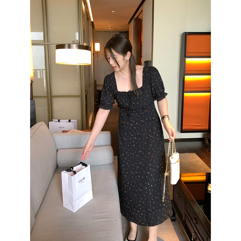 【反季现货-NAZ微胖大码高端定制】气质收腰泡泡袖碎花连衣裙