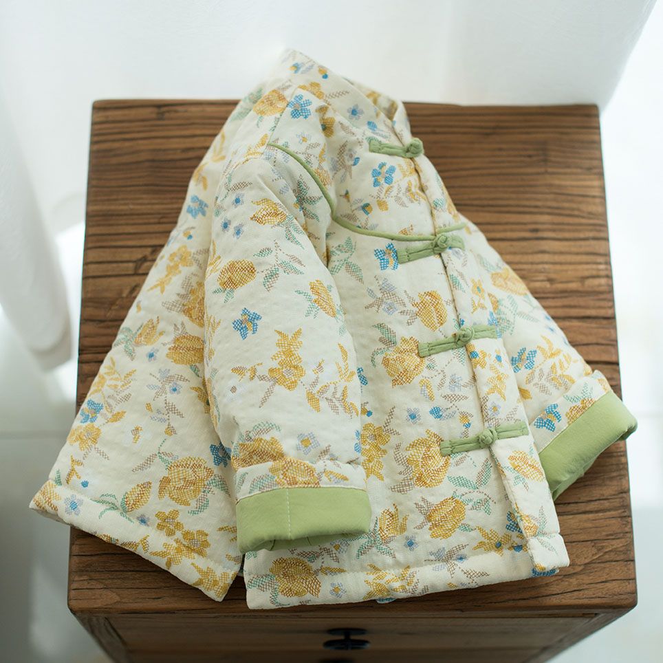 女童小碎花复古国风唐装棉服2023冬季新款儿童中式保暖棉袄上衣潮