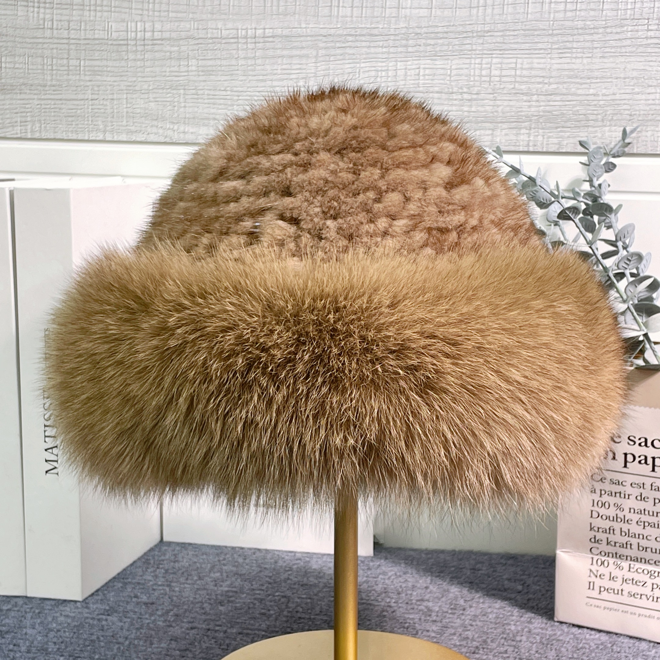 水貂毛编织狐狸毛皮草女帽冬季貂皮保暖一体帽时尚貂毛编织公主帽