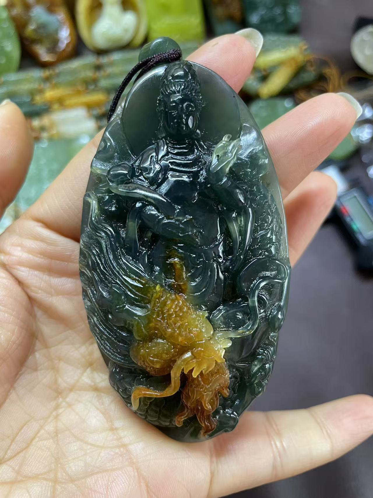 岫玉观音花玉老蓝水花玉俏色手工