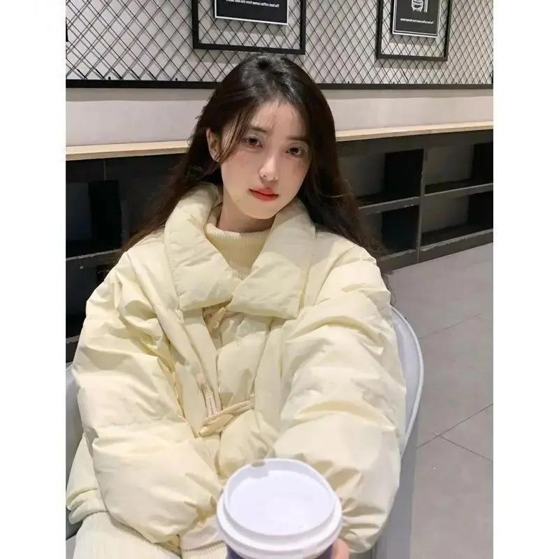 复古牛角扣羽服女2023冬季新款设计感小众韩版加厚短款面包服
