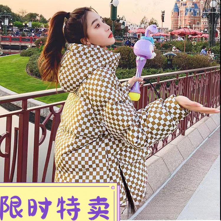 简型棋盘格羽绒服服女短款2023冬季新款羽绒服韩版宽松显瘦羽绒服