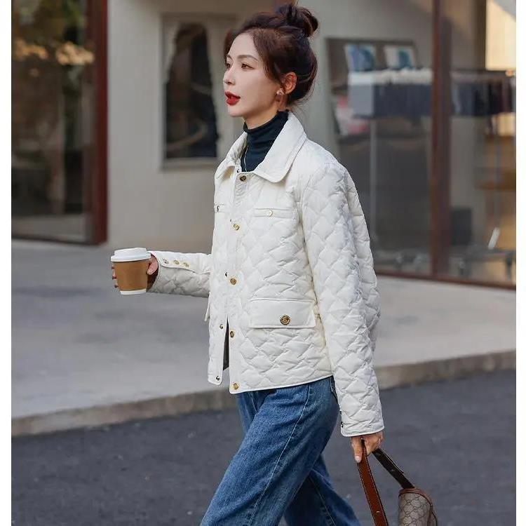 简型短款轻薄羽绒衣女2023新款冬季女装洋气时尚袄子菱形小个子