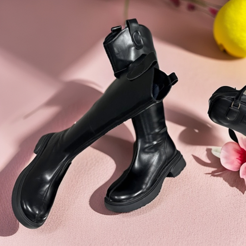 雪芭妮2024新品靴子女长筒靴爆款高级货高筒骑士女单靴长靴配裙子