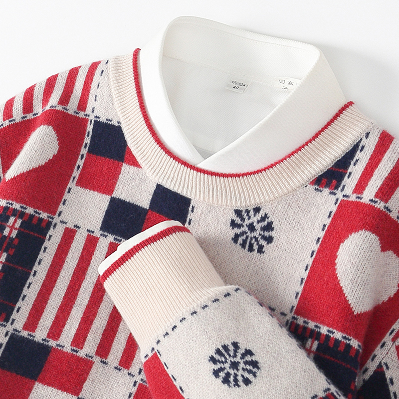 男士商务休闲时尚简约秋冬毛衣提花加厚百搭修身圆领针织羊毛衫