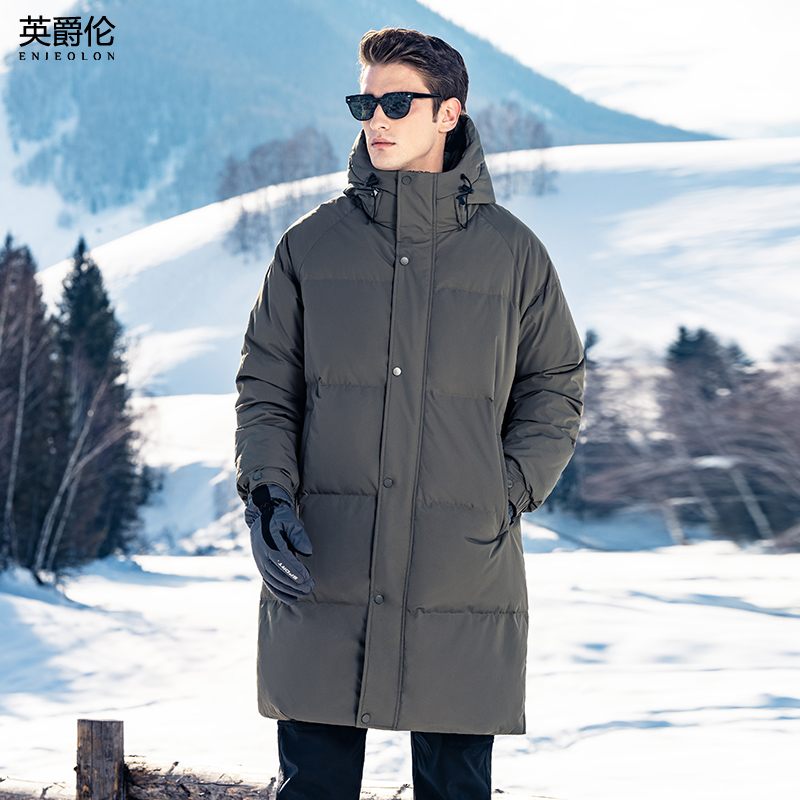 英爵伦极寒中长款羽绒服男过膝冬季长款连帽热反射锁温白鸭绒外套