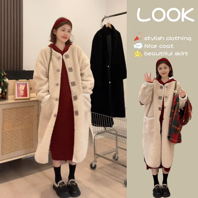 皮毛一体外套女秋冬羊羔毛大衣时尚高级感2024新款女装宽松中长版