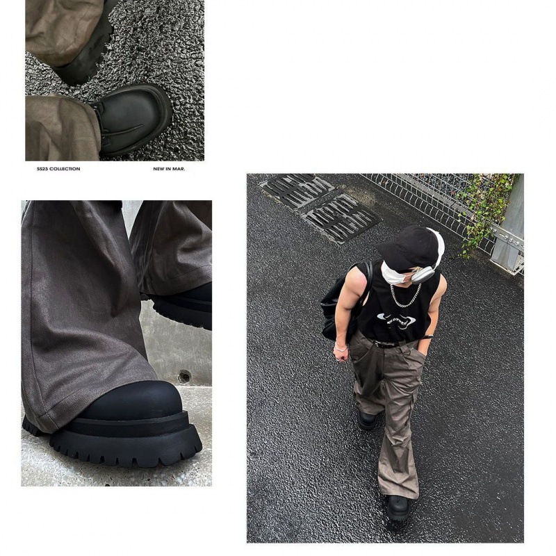 暗黑系列厚底百搭鞋男士休闲英伦港风皮鞋增高小众高级感潮男鞋子