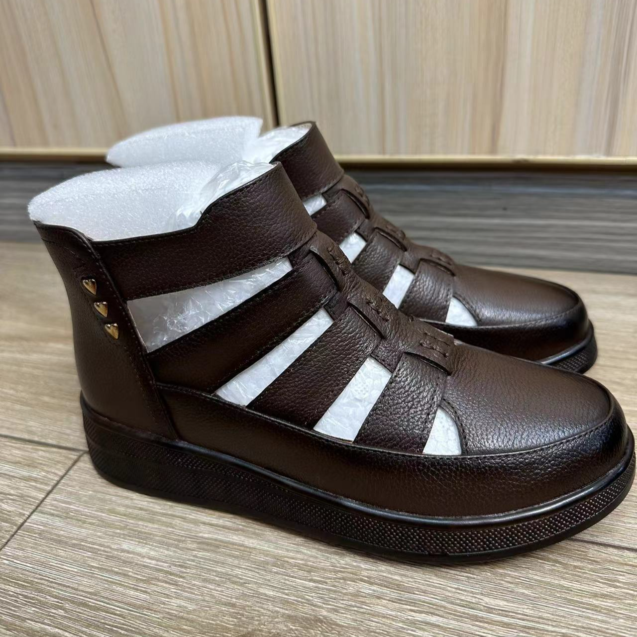 凉鞋真皮镂空厚底牛皮平底鞋