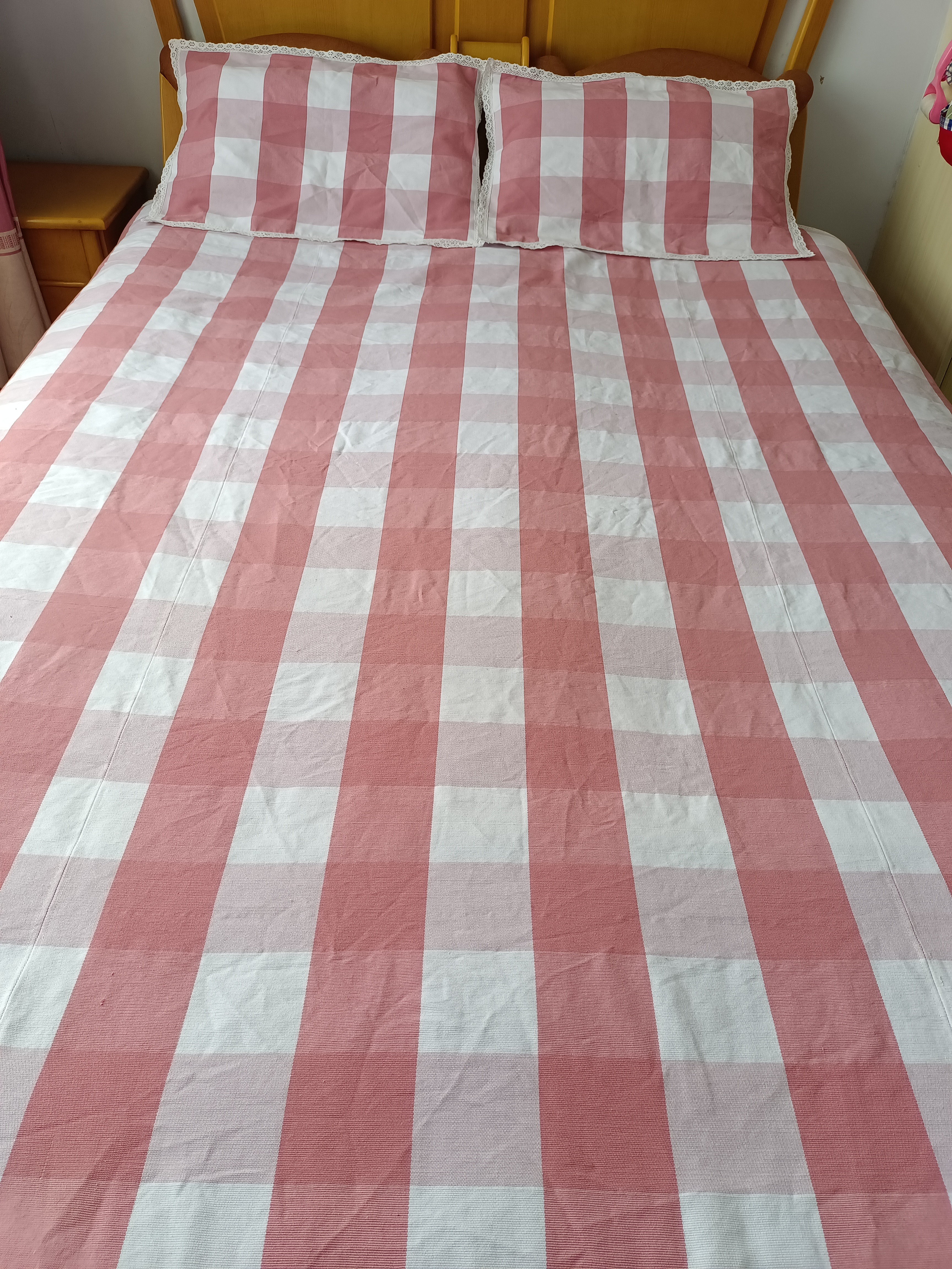 豆沙红方格三件套（2.3✘2.5米）