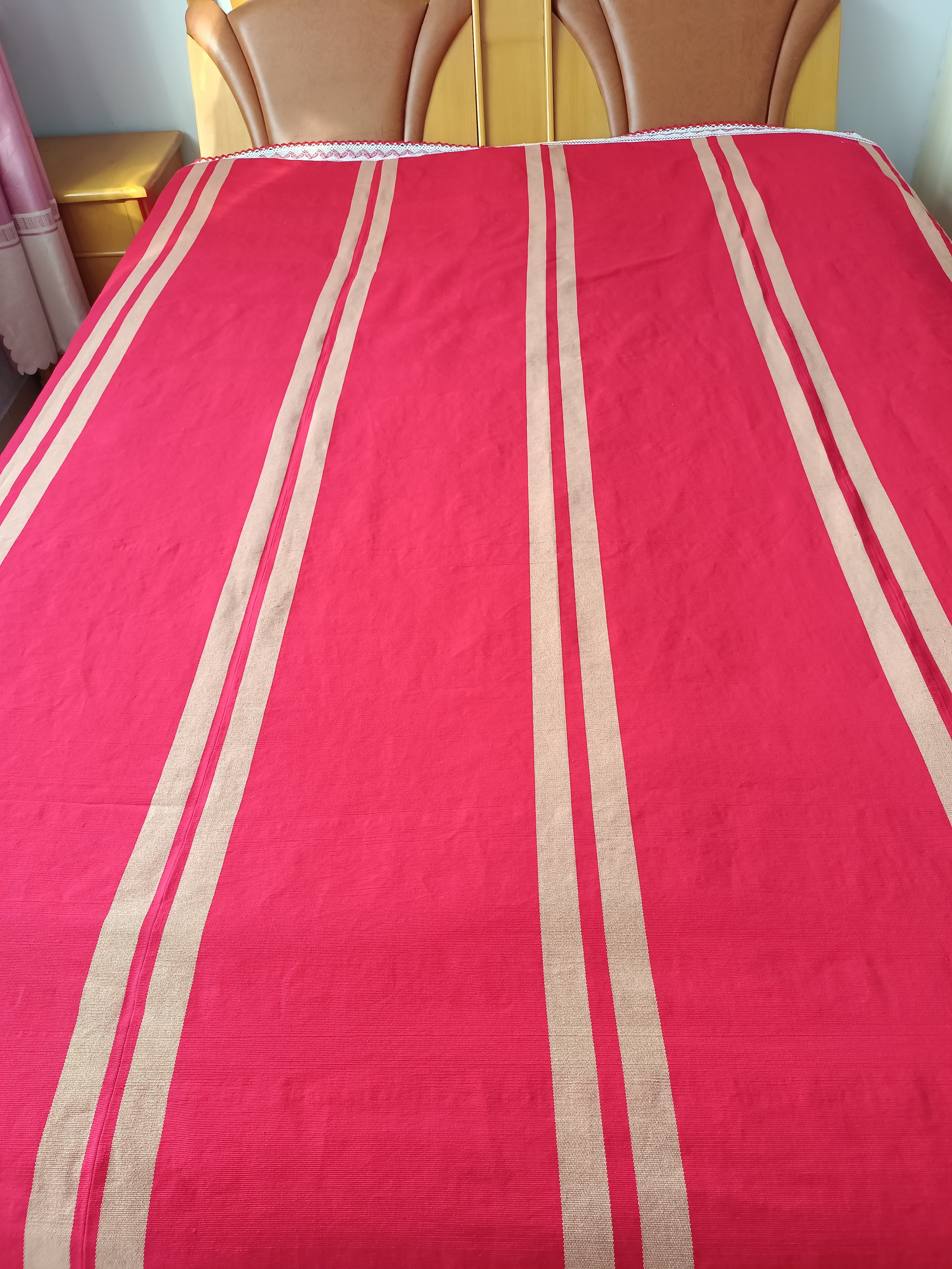 中国红粗布床单三件套