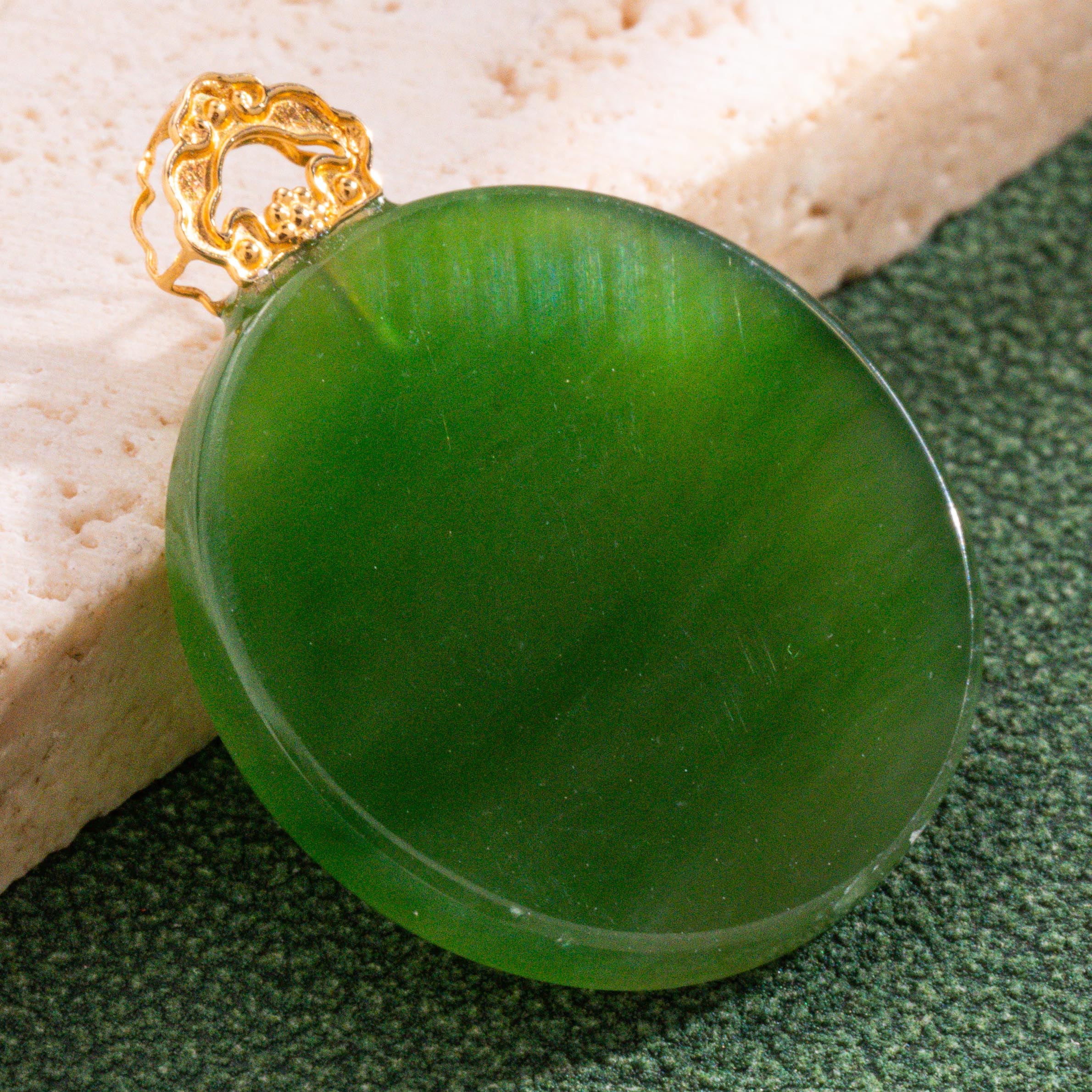 【奢小姐珠宝】18K金碧玉圆牌吊坠(送925链)-JH466