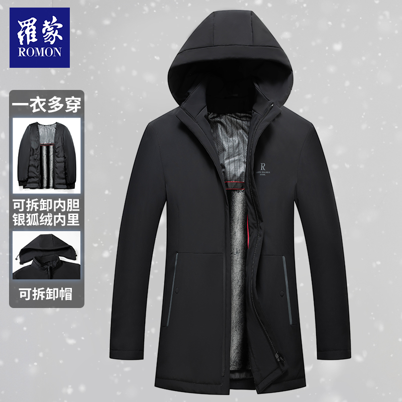 【董先生专享】高级轻奢罗蒙男士银狐绒拼接羽绒派克服6Y218205