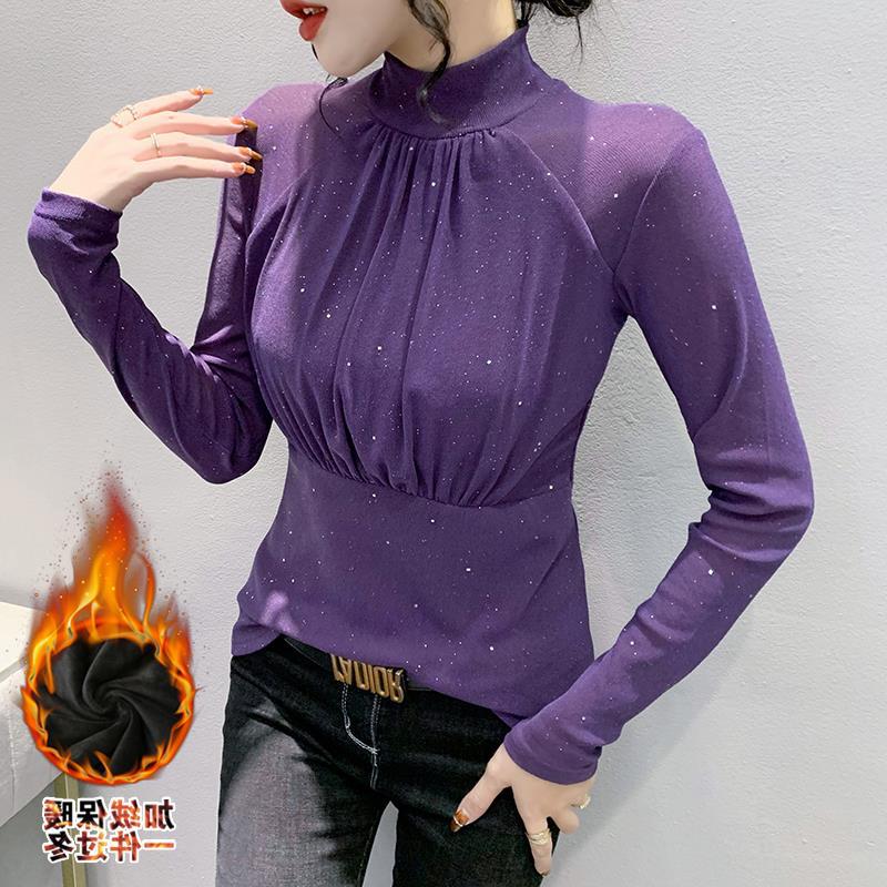 新款加绒上衣女亮片广场舞拉丁摩登吉特巴日常表演内搭打底服