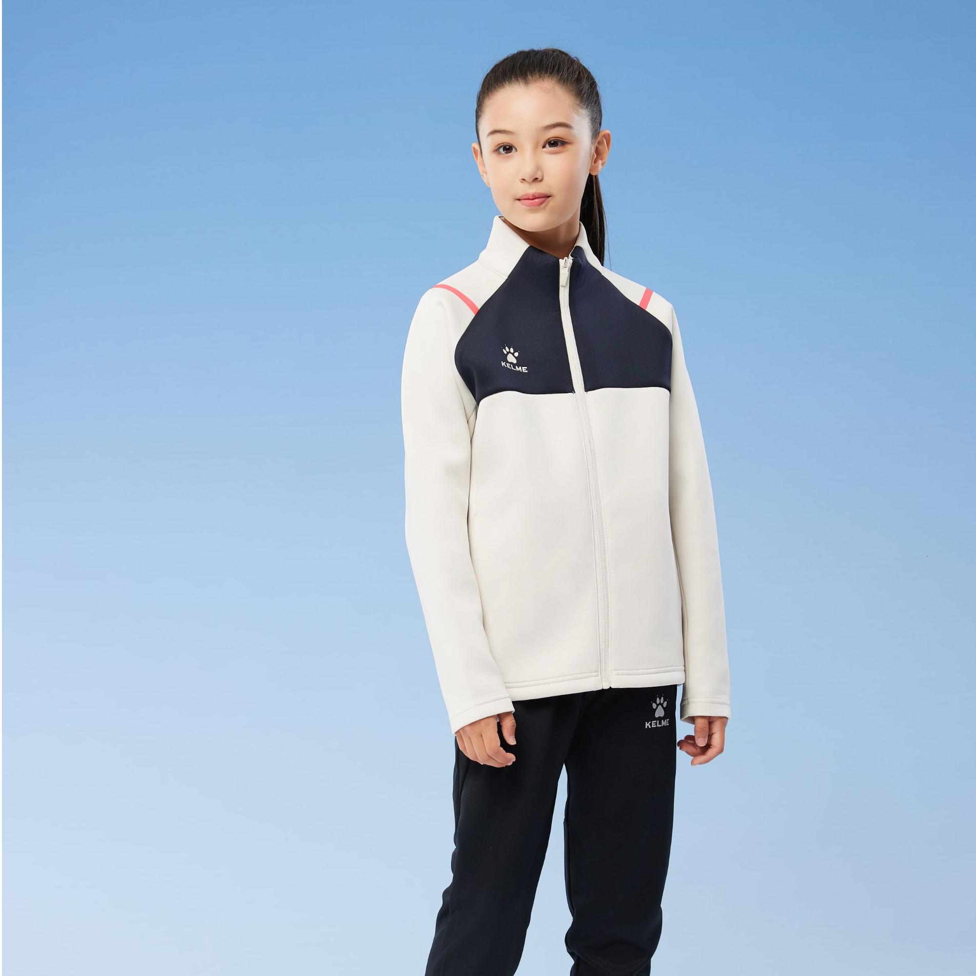 卡尔美春秋儿童针织长袖训练夹克防风弹力保暖运动休闲外套【LIVE】