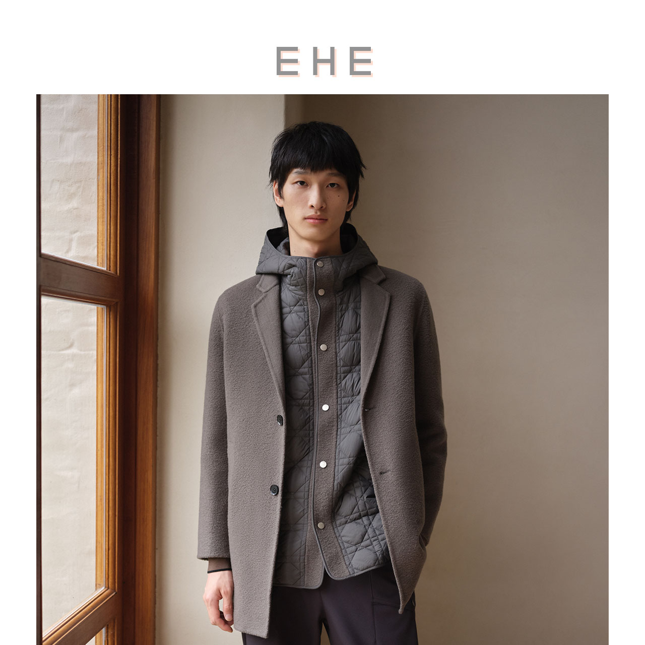 EHE男装 冬季羊毛混纺双面呢 两件套翻驳领毛呢大衣66110234052