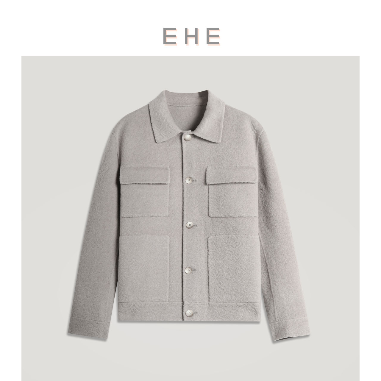 EHE男装 冬季新款100%绵羊毛翻领宽松保暖毛呢茄克男66101234018