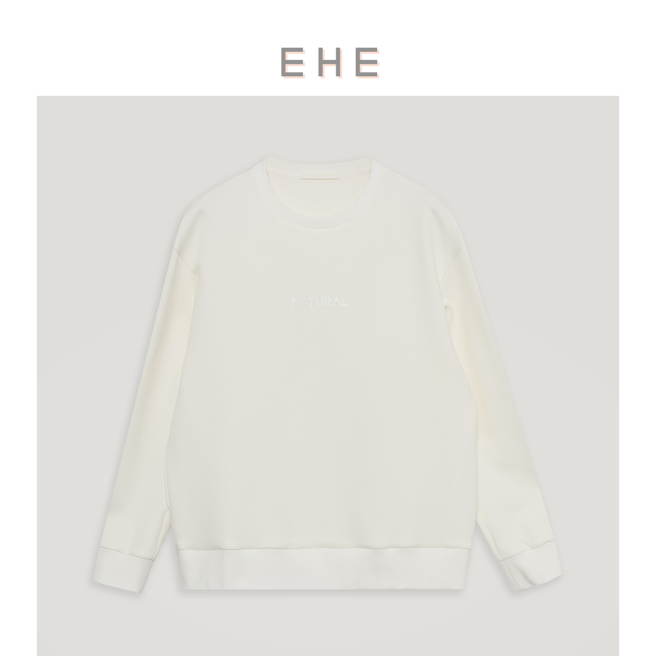 EHE男装 新款白色棉质英文字母印花宽松圆领卫衣男66115221902