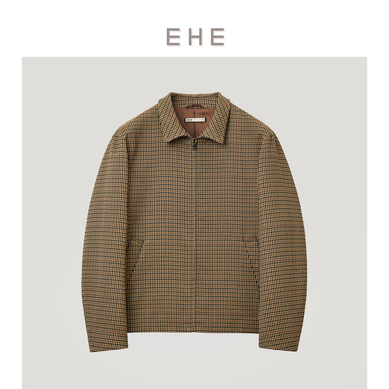 EHE春夏男装断码福利拼接百搭翻领千鸟格男士格纹外套66101204018