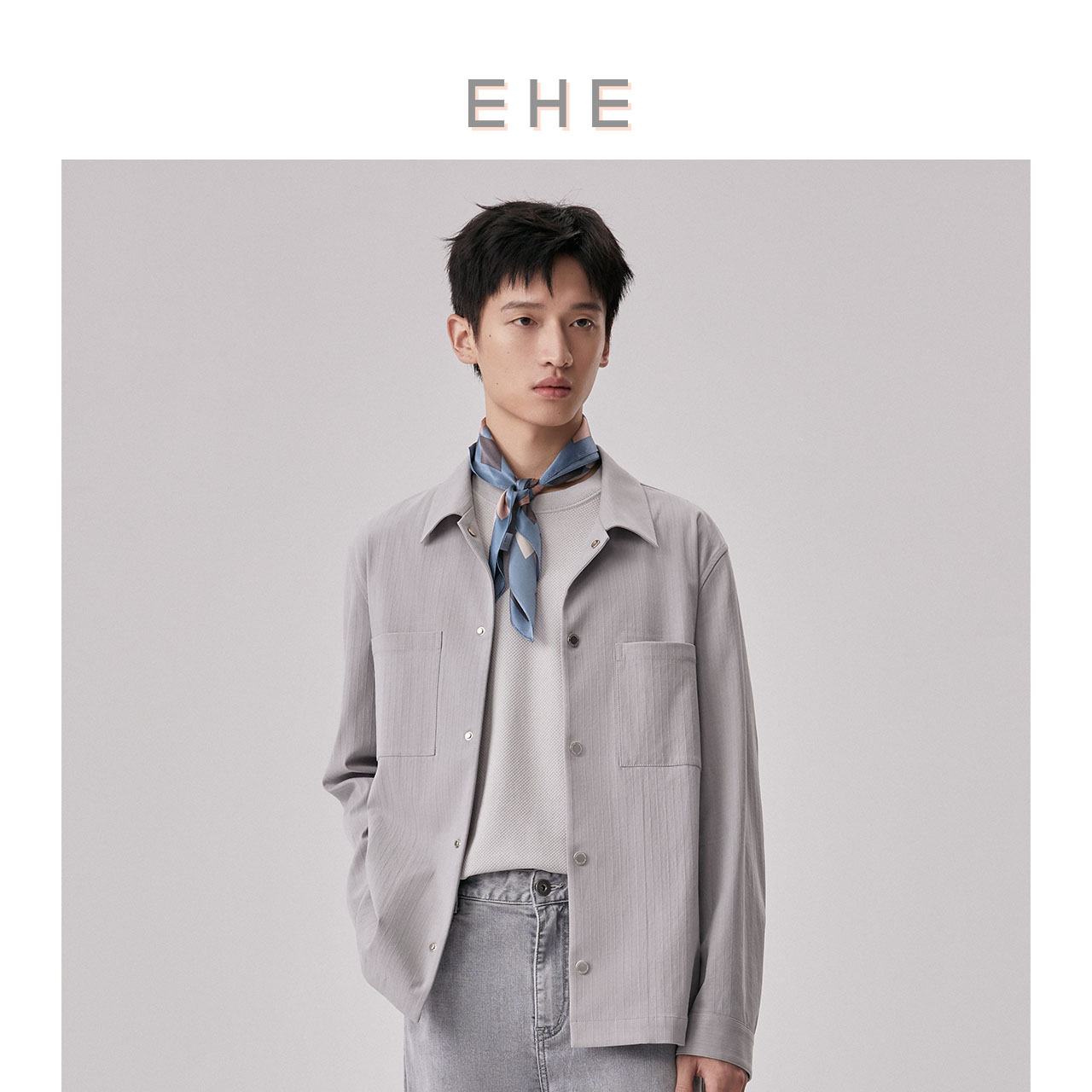 EHE男装 春秋莱赛尔棉混纺侧摆开衩时尚衬衫式外套EH1241100018