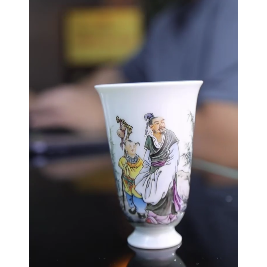 景德镇全手绘手工粉彩人物郑板桥闻香杯