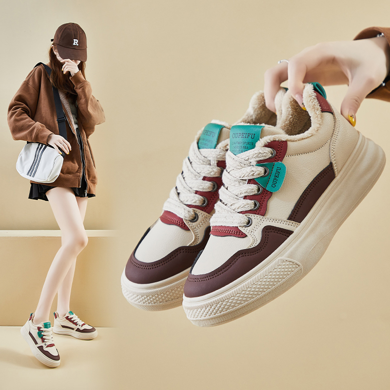 2025冬季加绒小白鞋新款韩版ins女学生厚底增高板鞋休闲