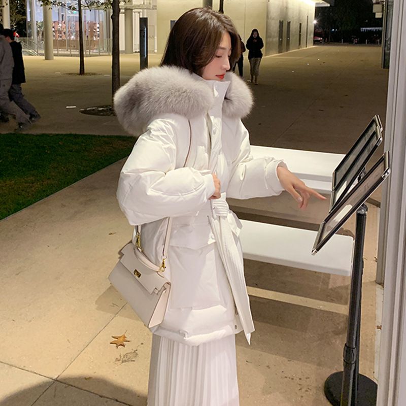 波司登白色中长款白鸭绒大毛领羽绒服女冬2023新款洋气韩版收腰加